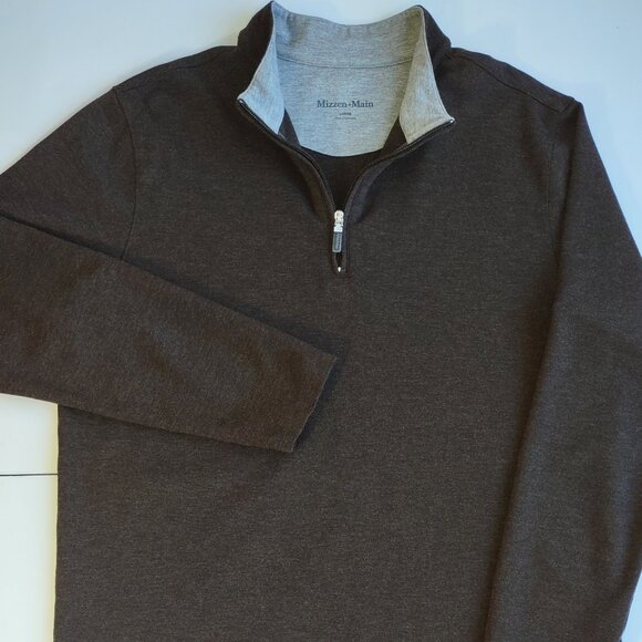 Mizzen+Main Mens Large 1/4 Zip Pullover Long Sleeve Heathered Brown Athletic EUC - Picture 1 of 8